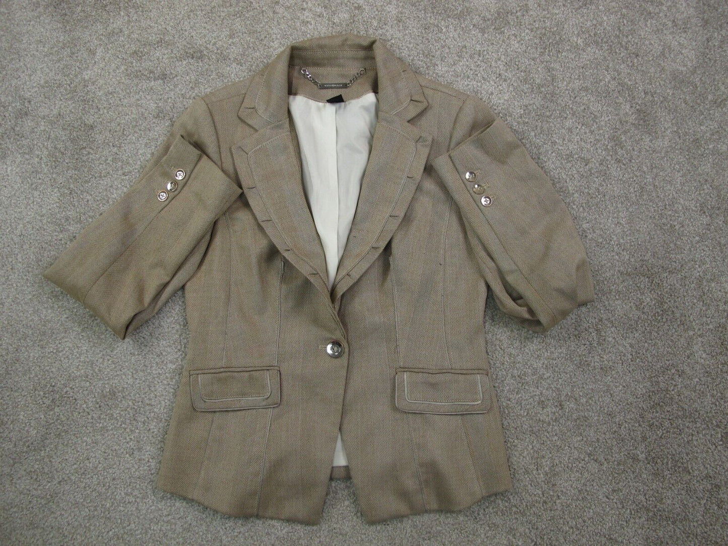 White Black Womens Blazer Coat Single Breasted Long Sleeves Tan Brown Size 4