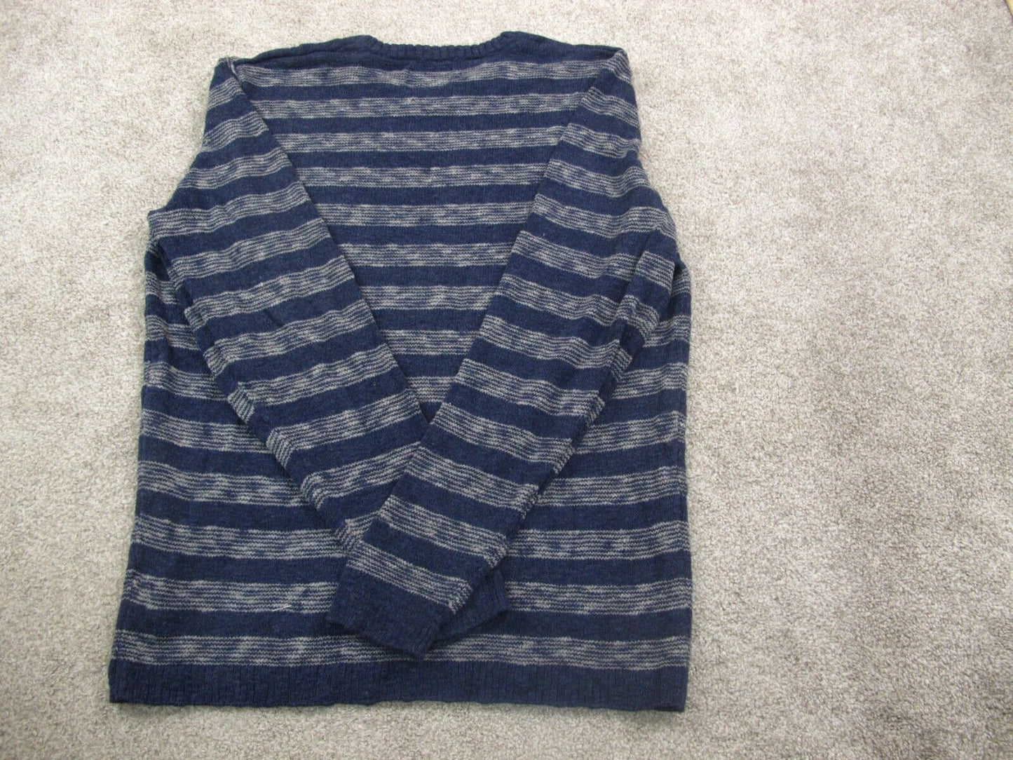 American Eagle Womens Pullover Sweater Striped Long Sleeves Blue Gray Size Large