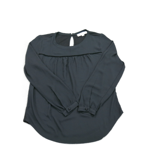 Loft Women Blouse Top Crew Neck Long Sleeve Back Keyhole Black Size Small