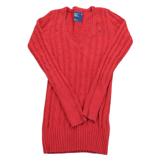 American Eagle Womens Pullover Sweater Knitted Long Sleeves V Neck Red Size S/P
