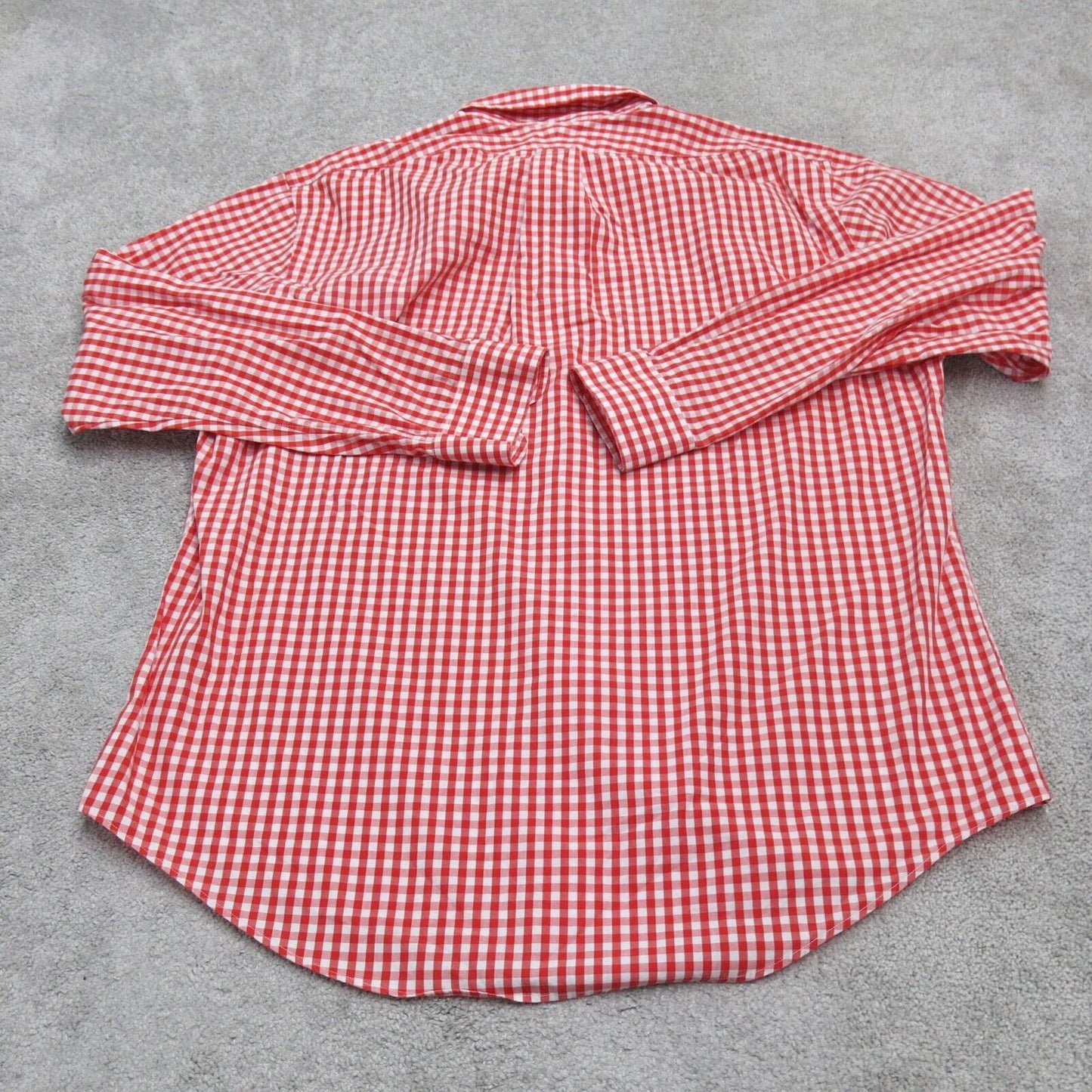 Lands End Mens Shirt Button Down Gingham Shirt Tailored Fit Red White Size 17-35