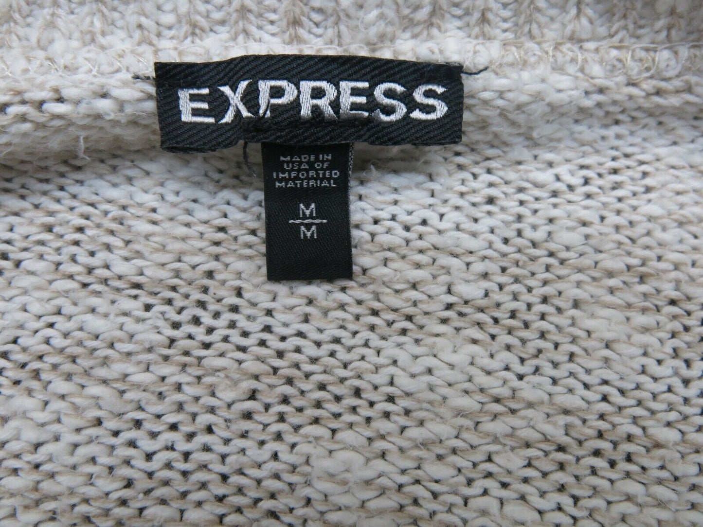 Express Womens Pullover Sweater Knitted Round Neck Long Sleeves White Tan Size M