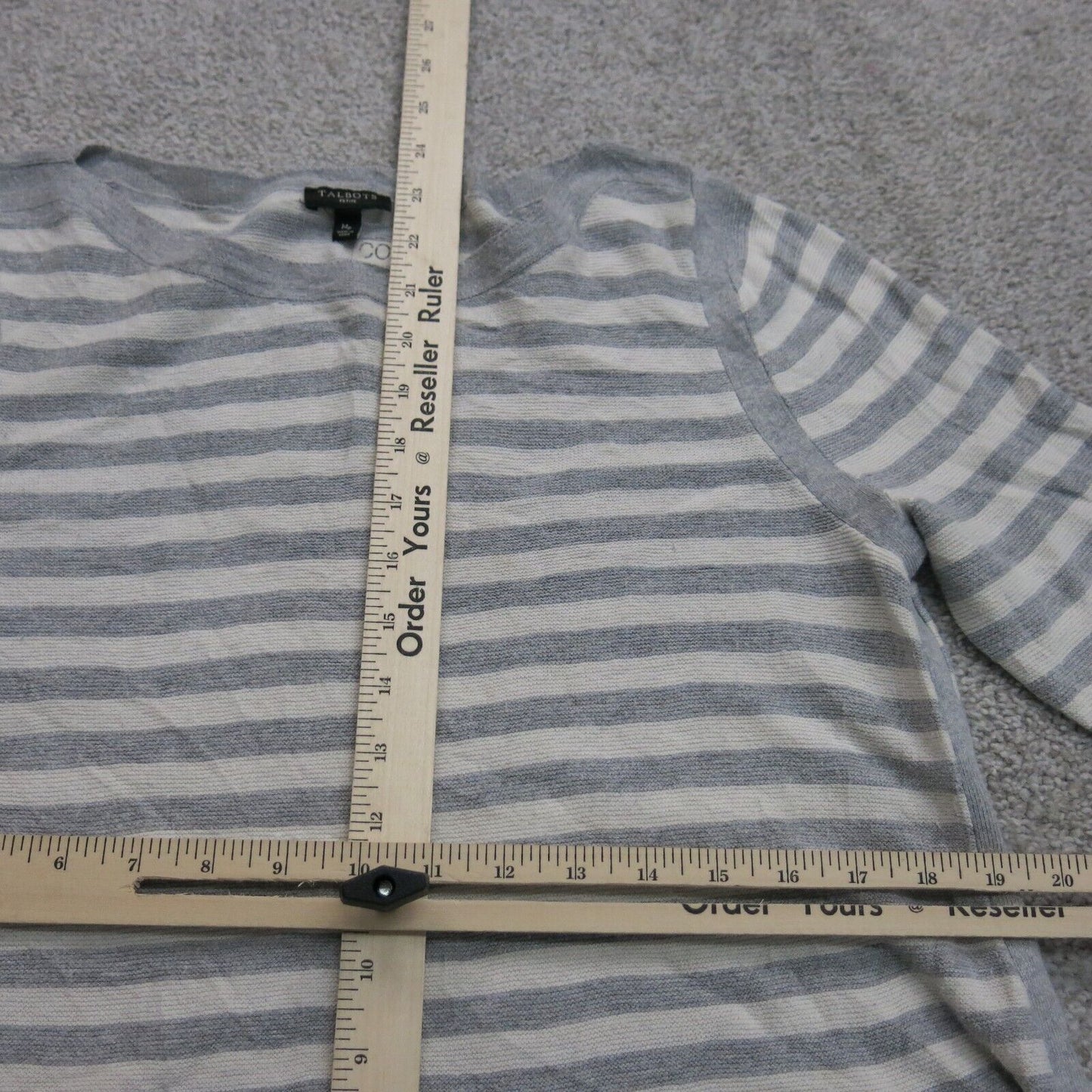 Talbots Womens Pullover Striped Sweater Long Sleeves Crew Neck Gray Ivory Sz Mp
