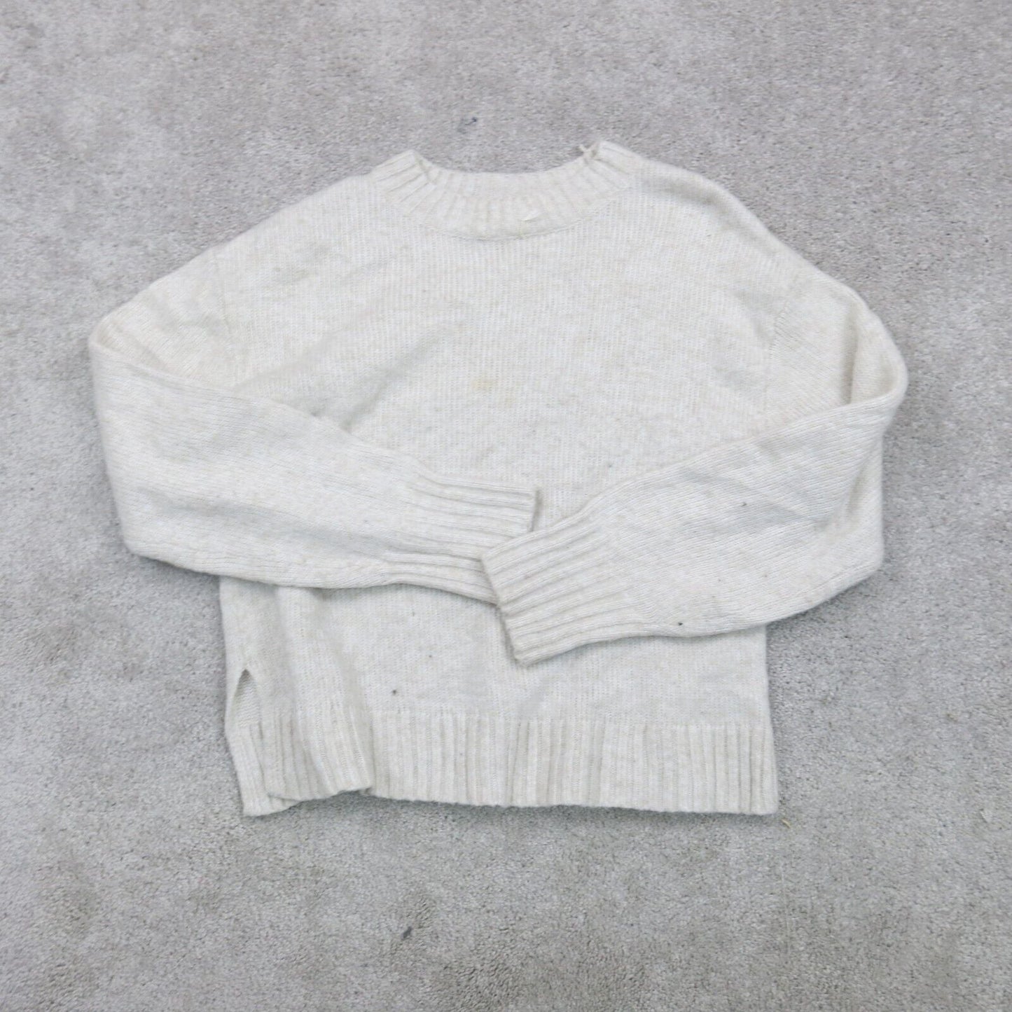 H&M LOGG Womens Pullover Sweater Crew Neck Slit Hem Solid White Size Small
