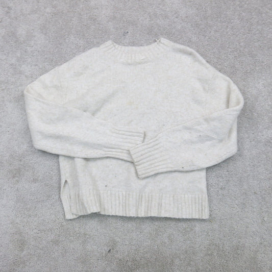 H&M LOGG Womens Pullover Sweater Crew Neck Slit Hem Solid White Size Small