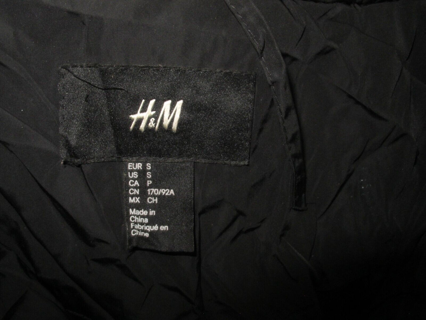 H&M Mens Puffer Jacket Full Zip Up Long Sleeves Mock Neck Black Size Small