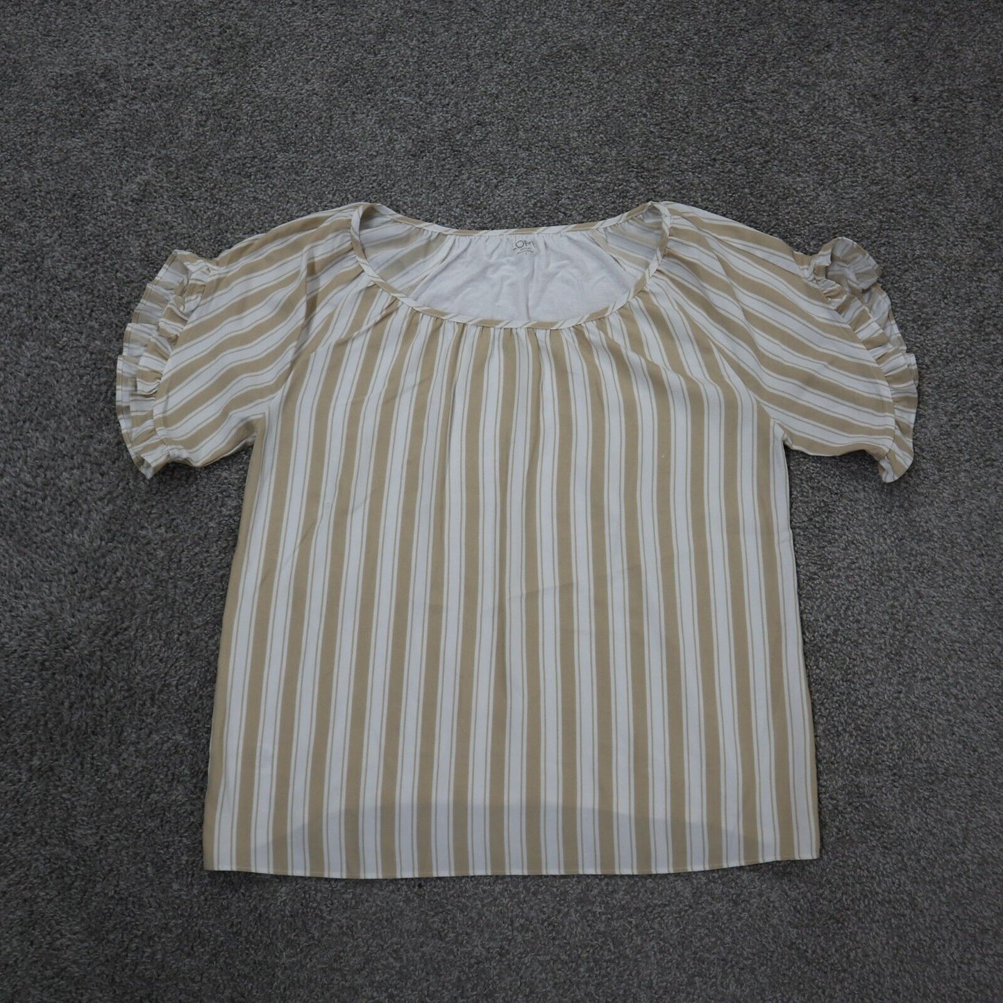 Loft Womens Striped Blouse Top Short Sleeves Round Neck Yellow White Gray Size S