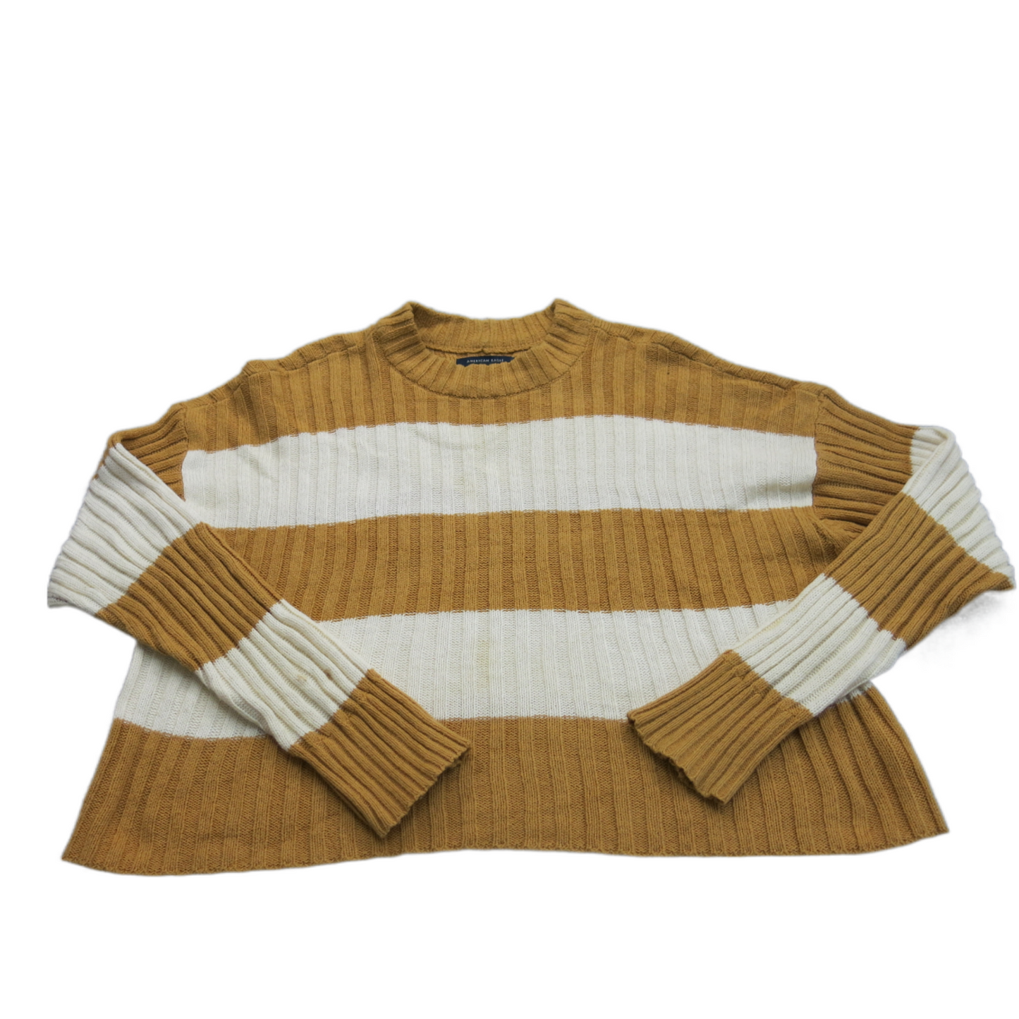 American Eagle Womens Pullover Sweater Crew Neck Striped White Brown Size Medium