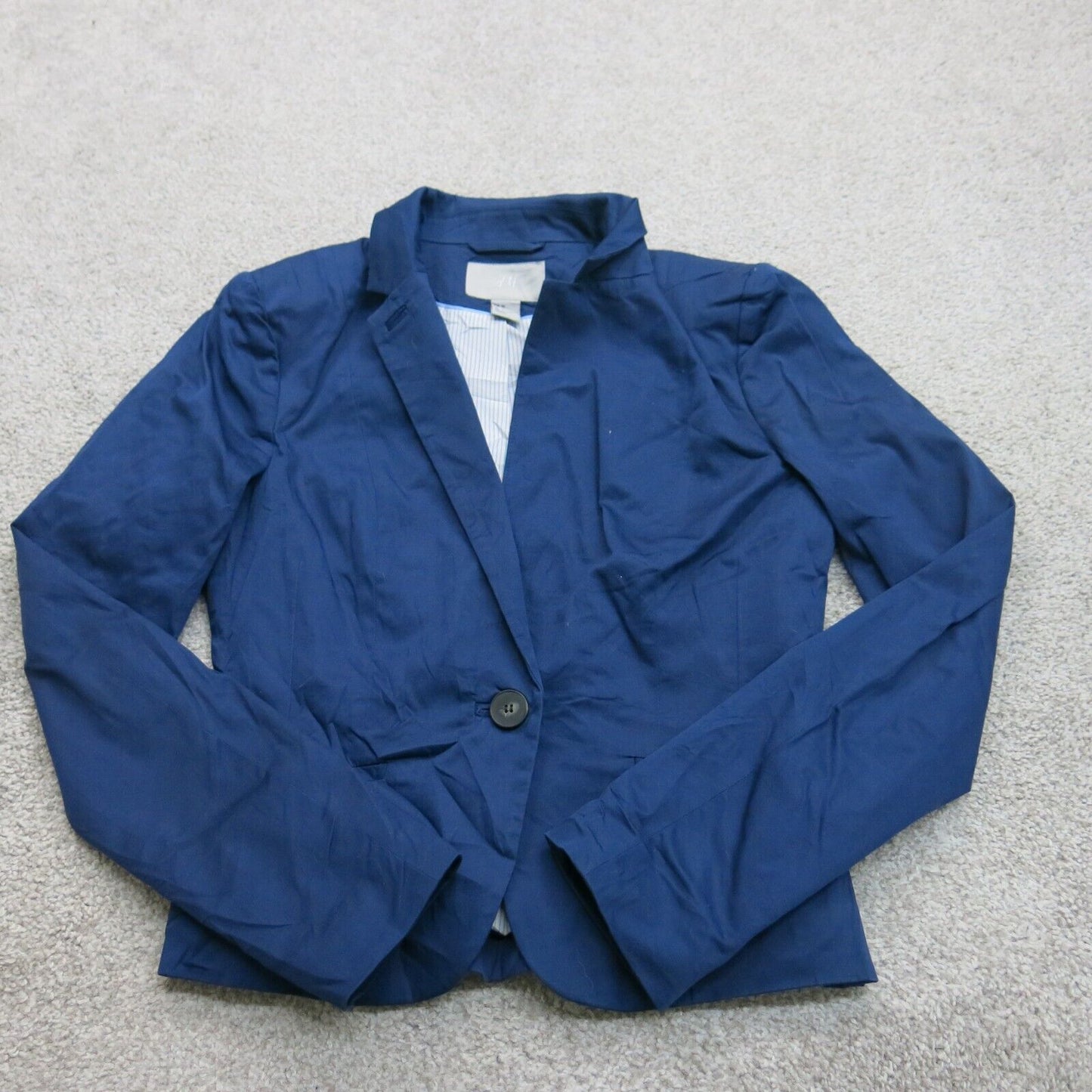 H&M Womens Blazer Coat Long Sleeves Single Breast Collard Pockets Blue Size 6
