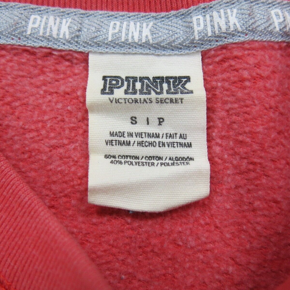 Pink Victorias Secret Womens Sweatshirt Crew Neck Long Sleeve Logo Red SZ Small