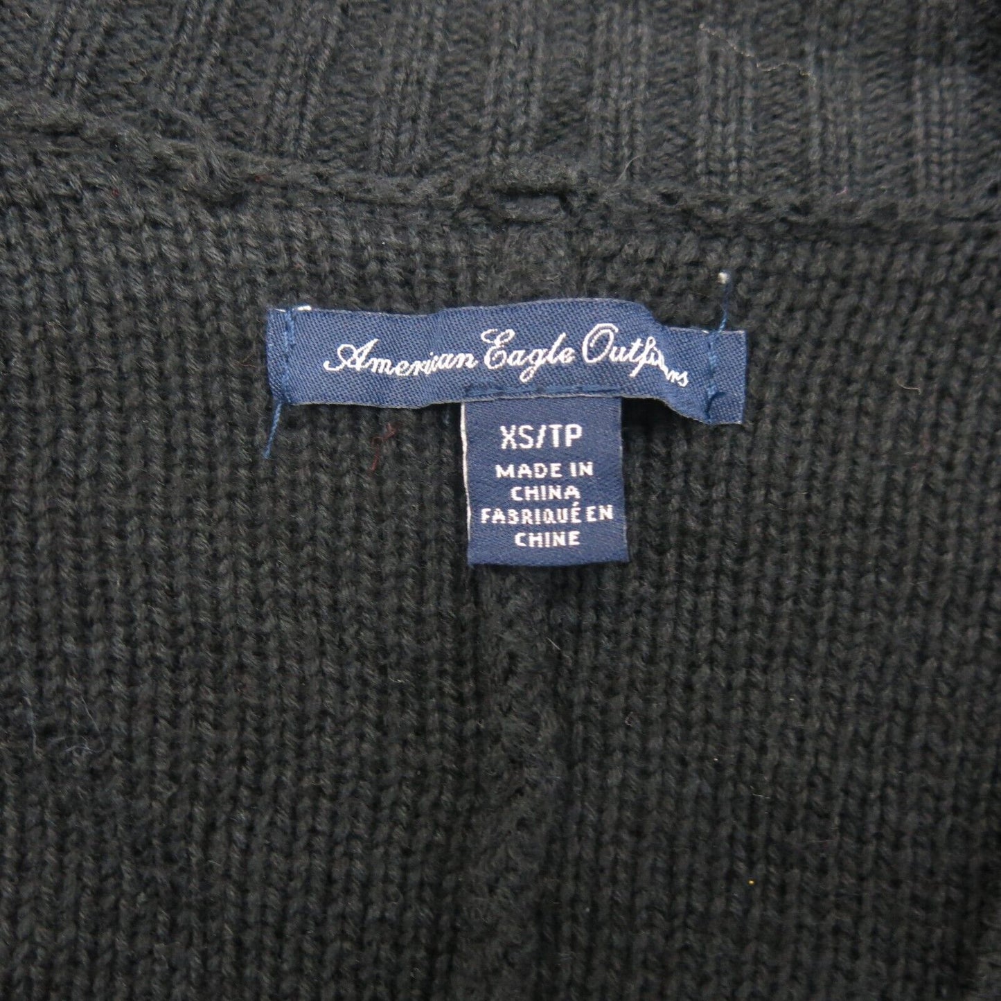 American Eagle Women Cardigan Sweater Knitted Open Front Long Sleeve Black SZ XS