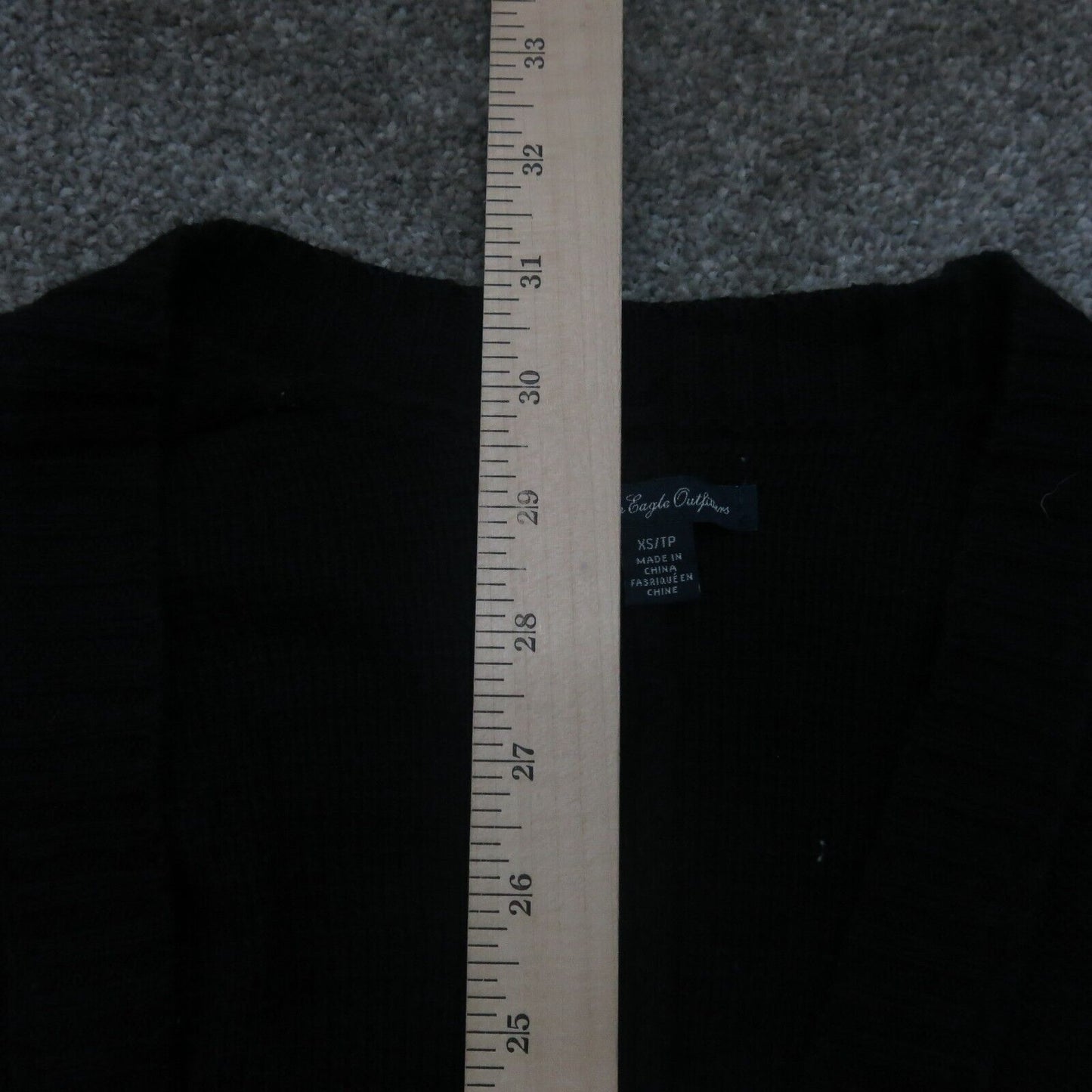 American Eagle Women Cardigan Sweater Knitted Open Front Long Sleeve Black SZ XS