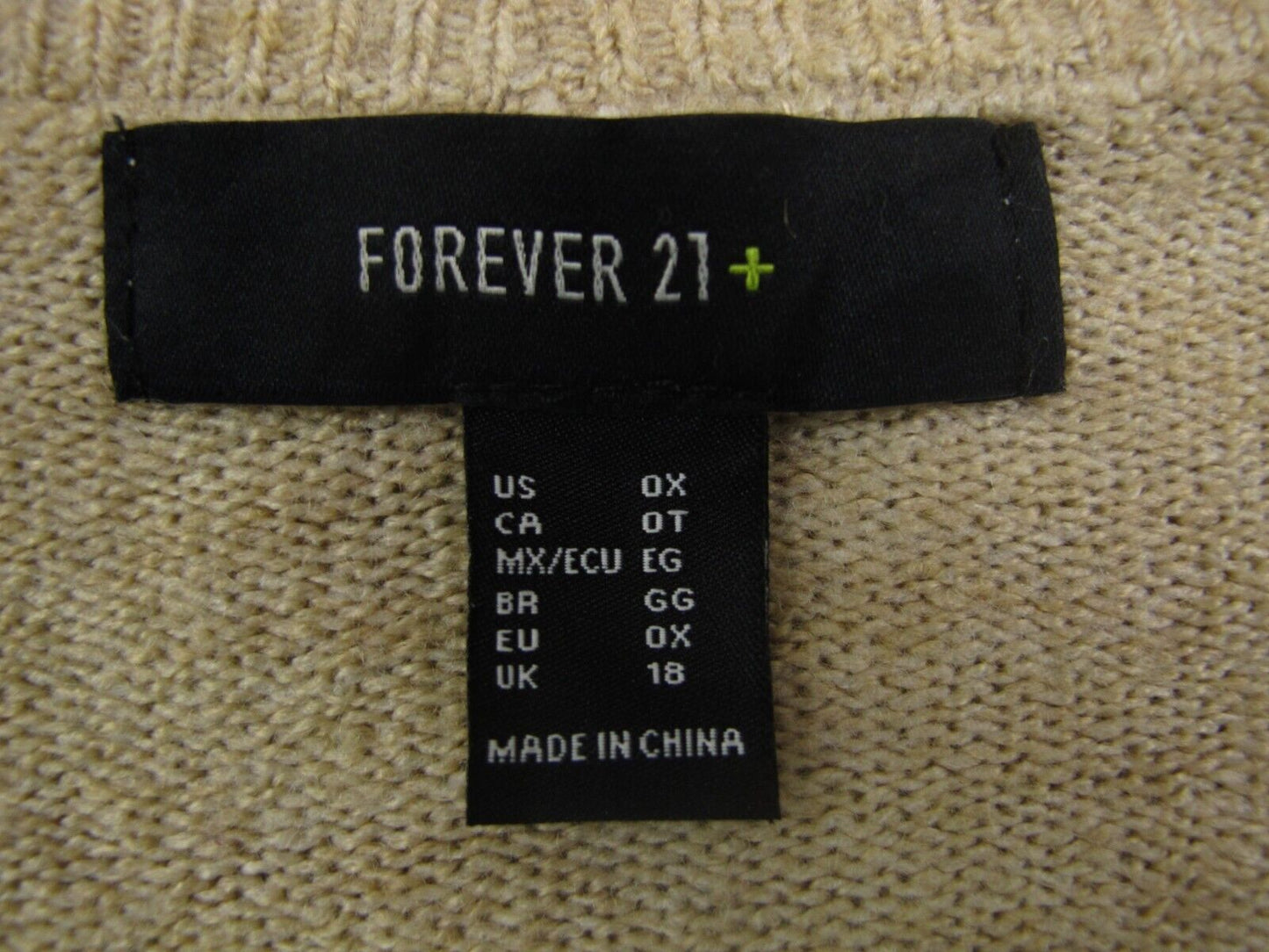 Forever 21 Womens Cardigan Sweater Front Button Long Sleeves Beige Size 0X
