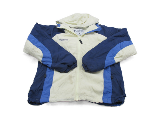 Columbia Women Windbreaker Hooded Jacket Full Zip Up Long Sleeve Ivory Blue SZ L