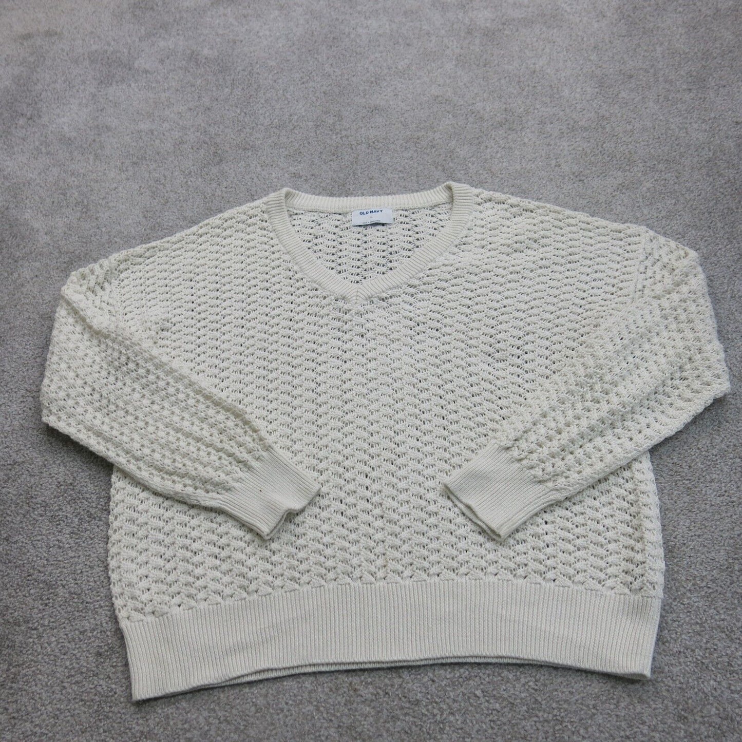 Old Navy Womens Open Knit Sweater Long Sleeves V Neck Stretch White Size X Large