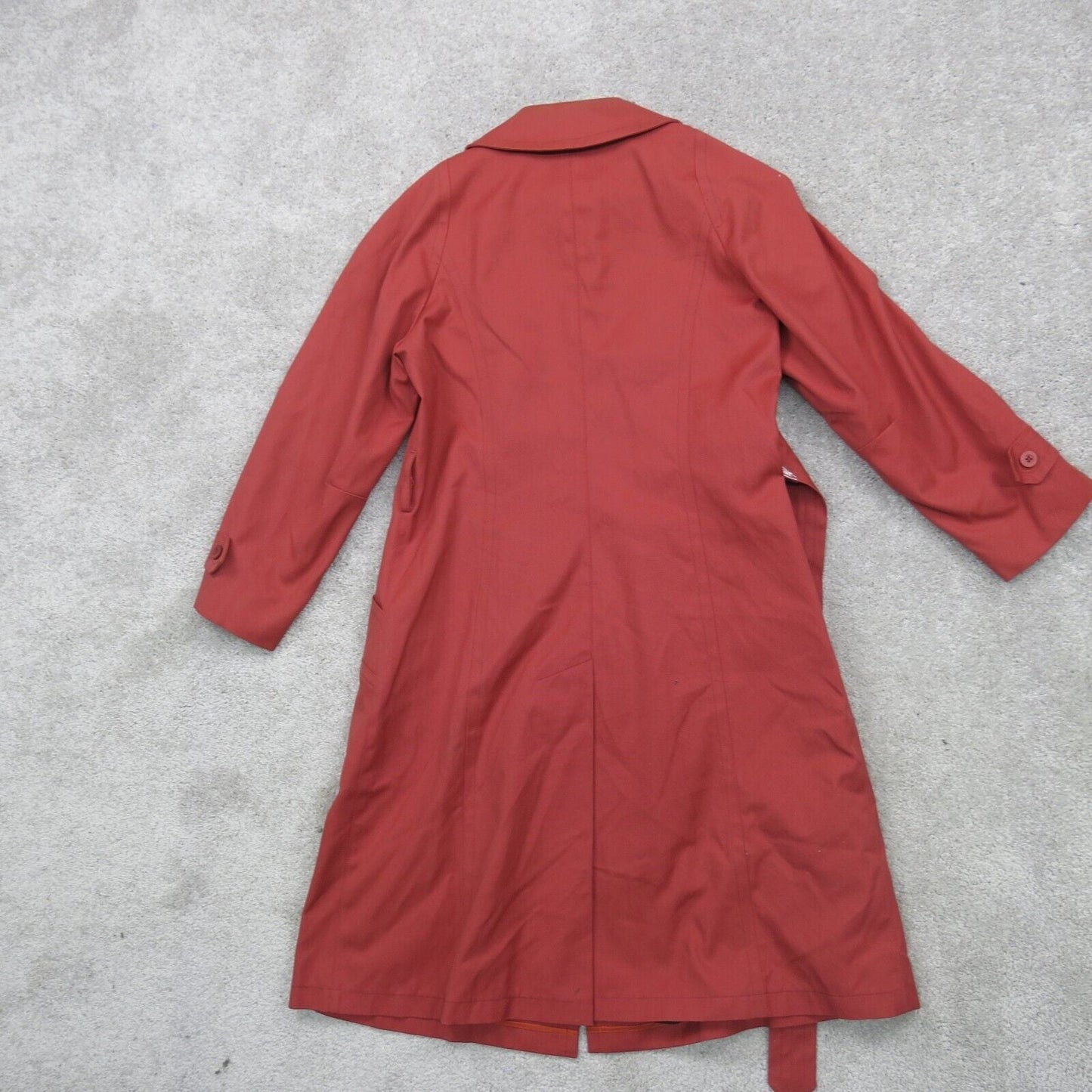 London Fog Womens Long Trench Coat Tie Waist Long Sleeve Collared Orange Size 12