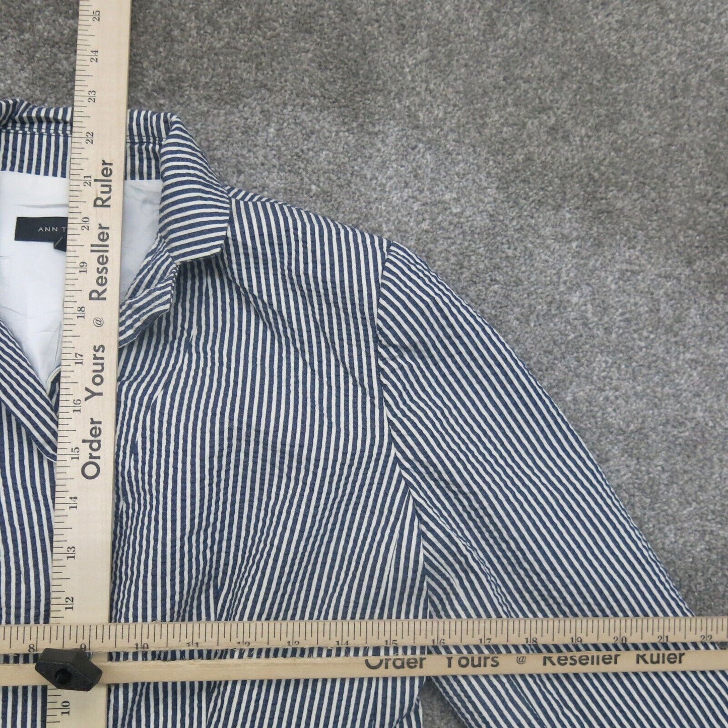 Ann Taylor Women Blazer Coat Striped Single Breasted Long Sleeve Blue White SZ 0
