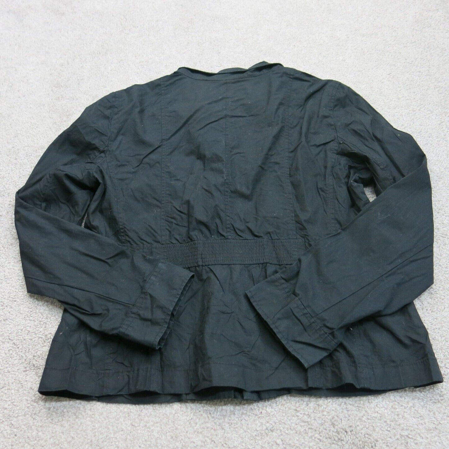 Ann Taylor Womens Full Zip Up Blouson Jacket Pockets Mock Neck Black Size 14
