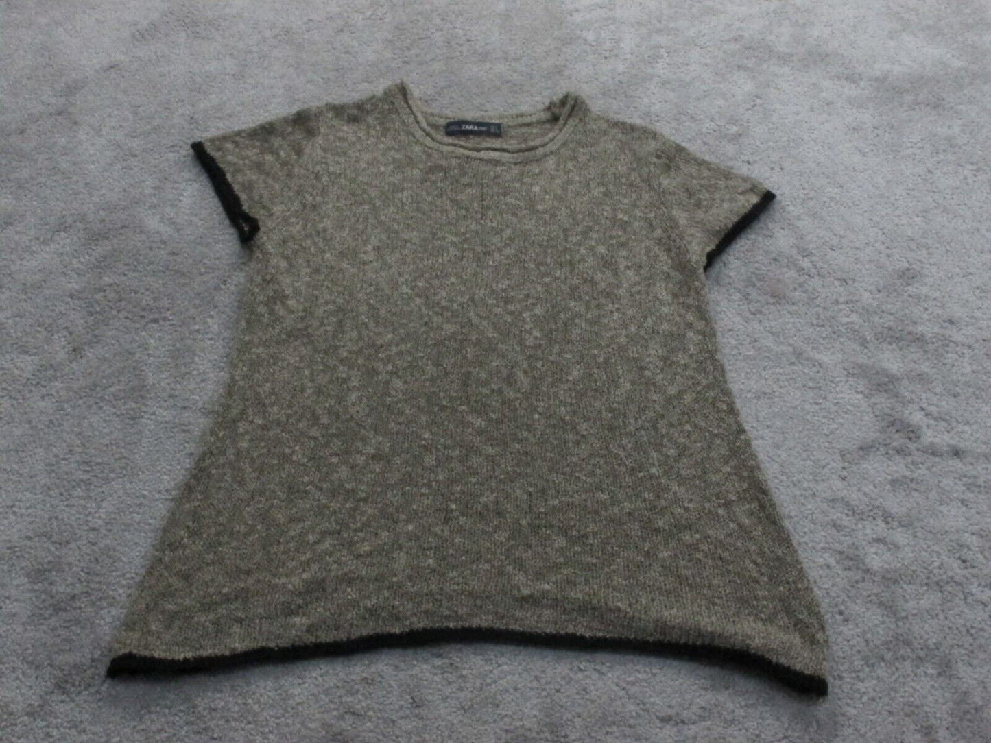 Zara Basic Womens Pullover Sweater Knitted Crew Neck Cap Sleeves Gray Size Small