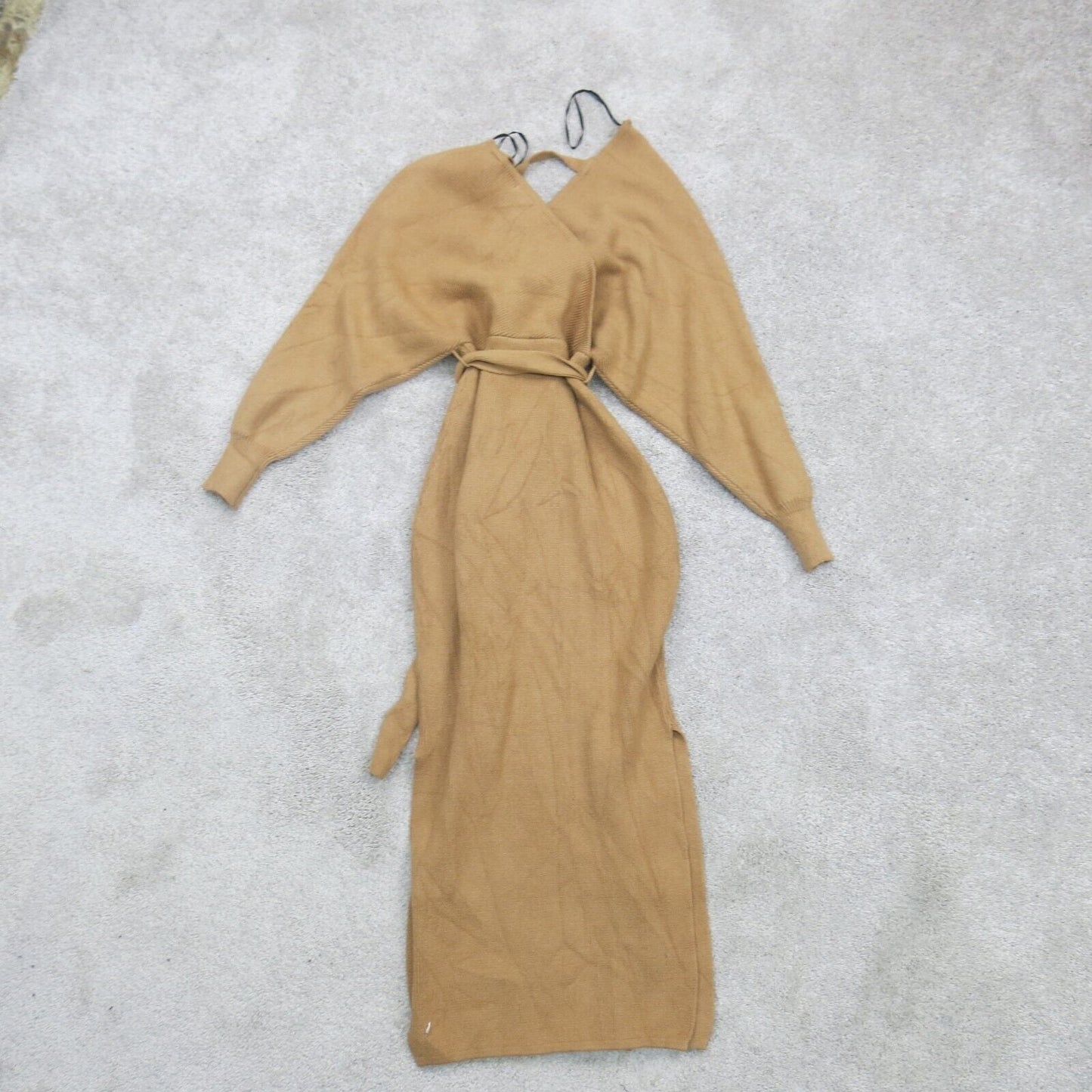 Forever 21 Women Knitted Kaftan Robe Tie Waist Long Sleeve Brown Size Medium