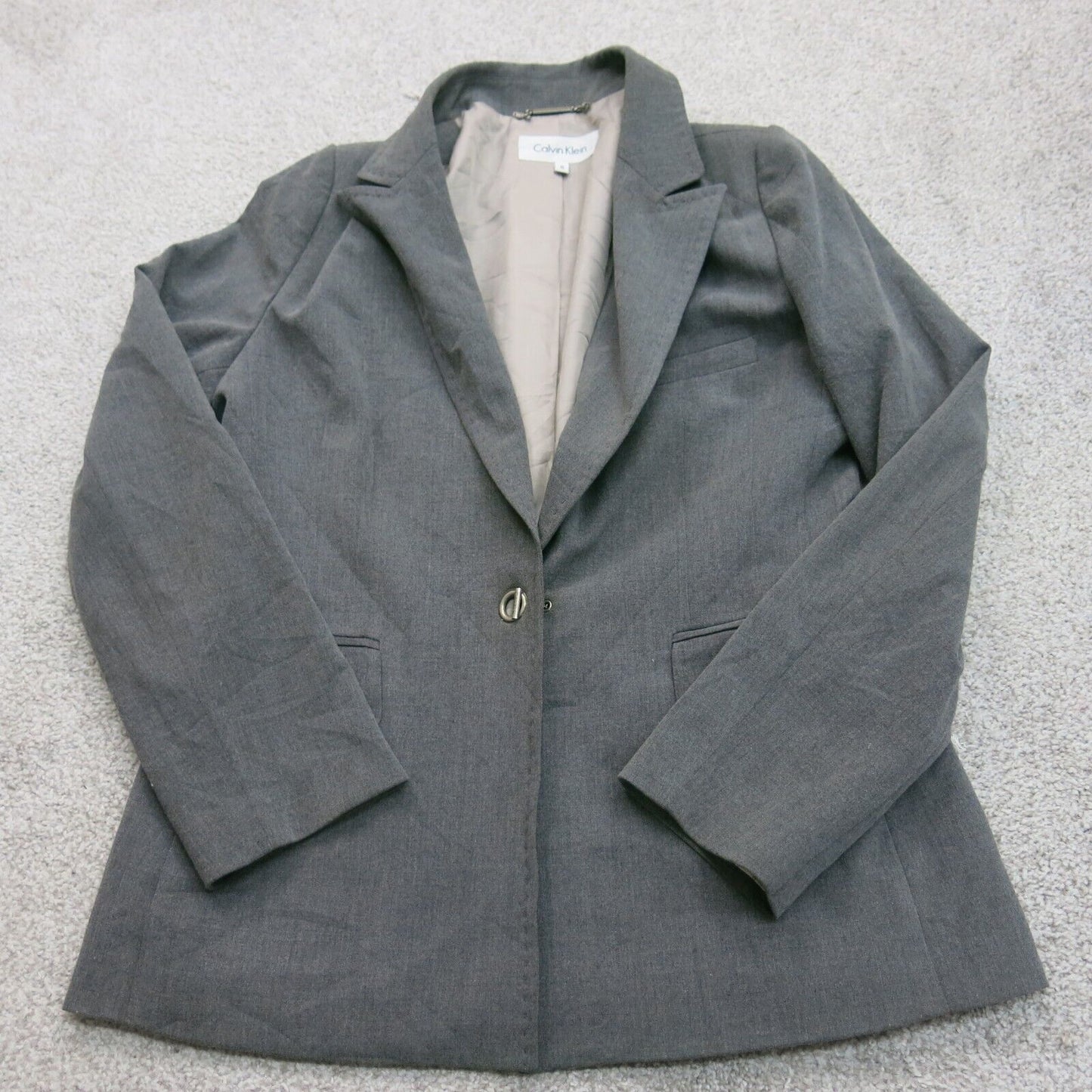 Calvin Klein Womens Blazer Coat Single Breasted Long Sleeves Dark Gray Size 8