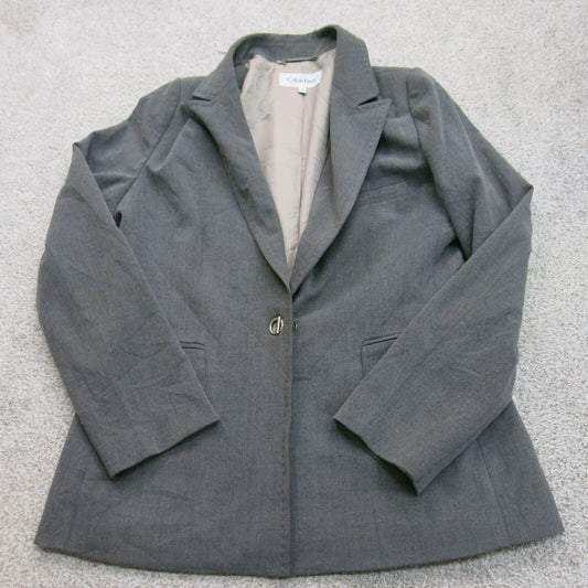 Calvin Klein Womens Blazer Coat Single Breasted Long Sleeves Dark Gray Size 8