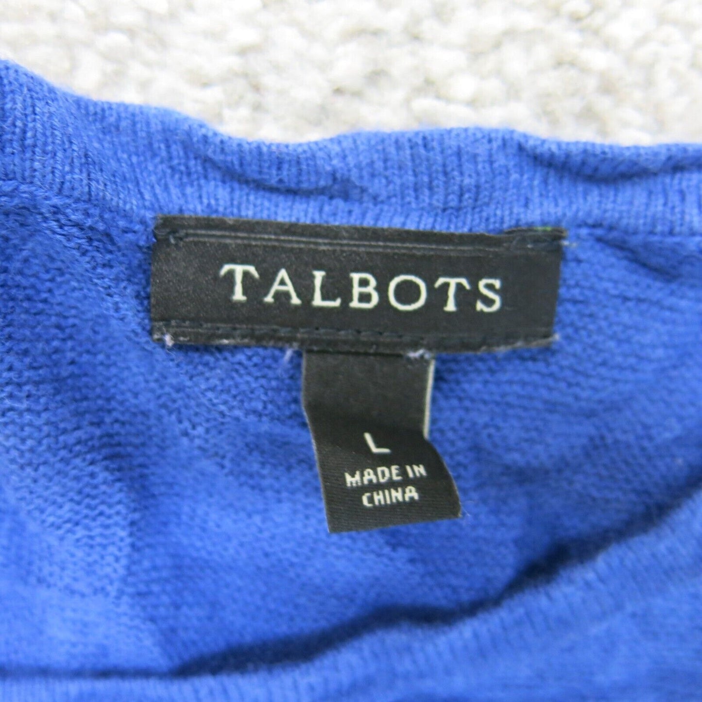 Talbots Womens Pullover Sweater Round Neck Pocket Round Hem Navy Blue Size Large