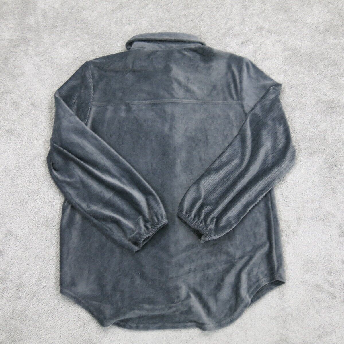 Wallflower Womens Button UP Shirt Collared Front Pockets Long Sleeve Silk Gray L