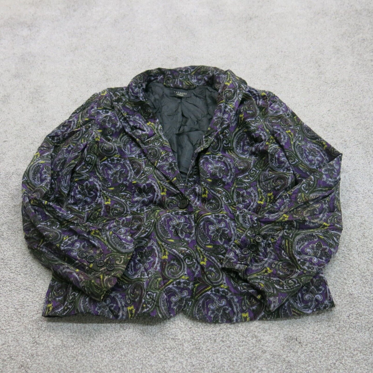 Talbots Womens Paisley Print Single Breasted Blazer Coat Purple Black Size 14