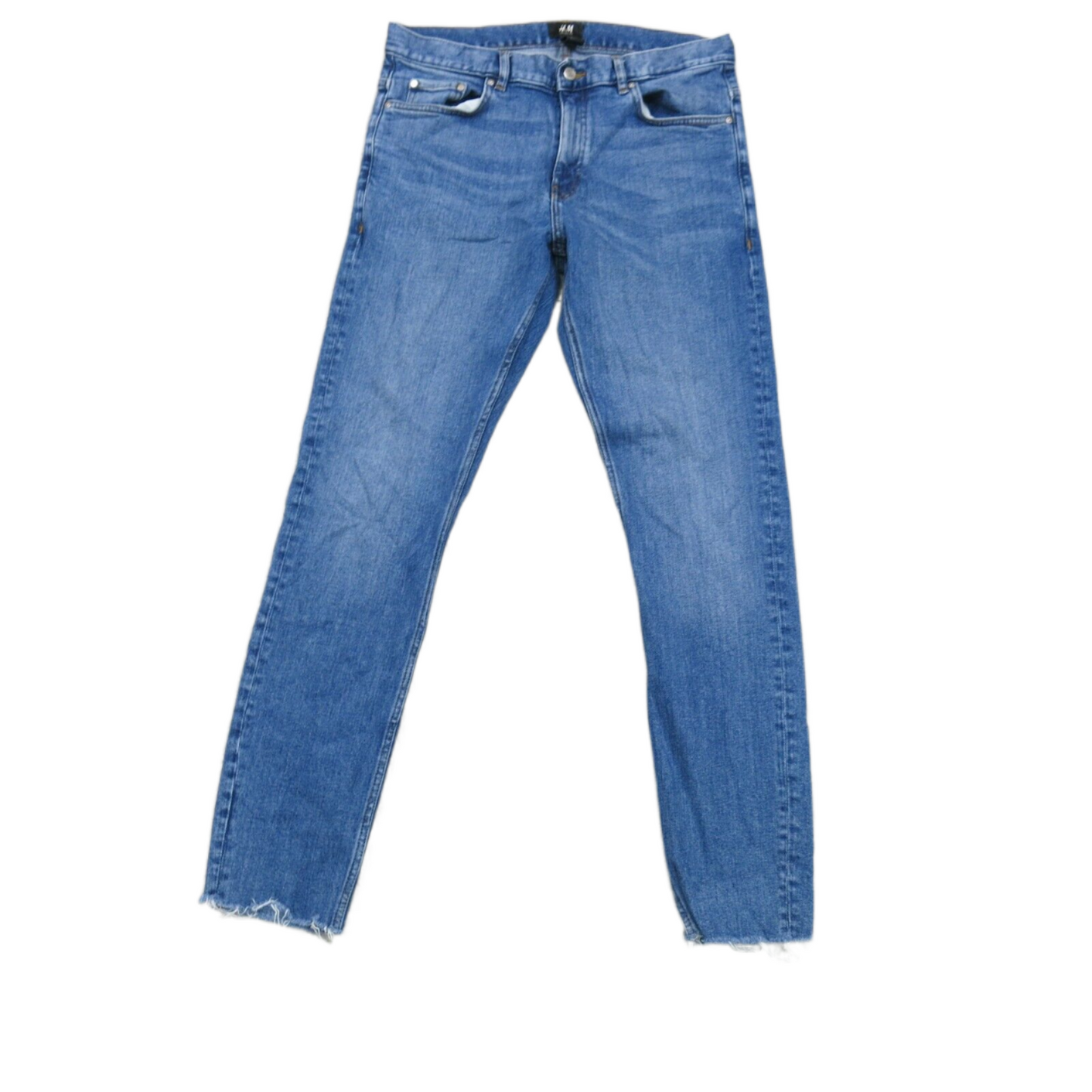 H&M Mens Jeans Skinny Fit Denim Stretch Raw Hem Mid Rise Pockets Blue Size US 32