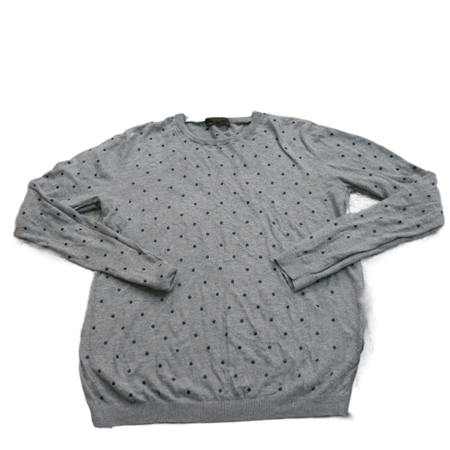 Zara Men's Pullover Sweater Polka Dot Crew Neck Long Sleeves Gray Size M
