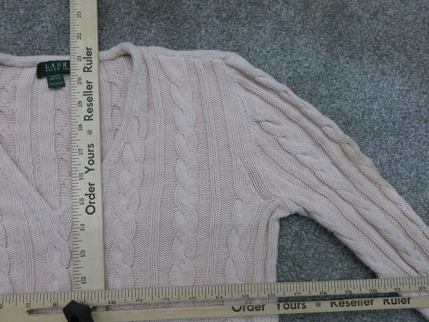 Ralph Lauren Womens Pullover Sweater Knitted V Neck Long Sleeve Cotton Pink SZ S