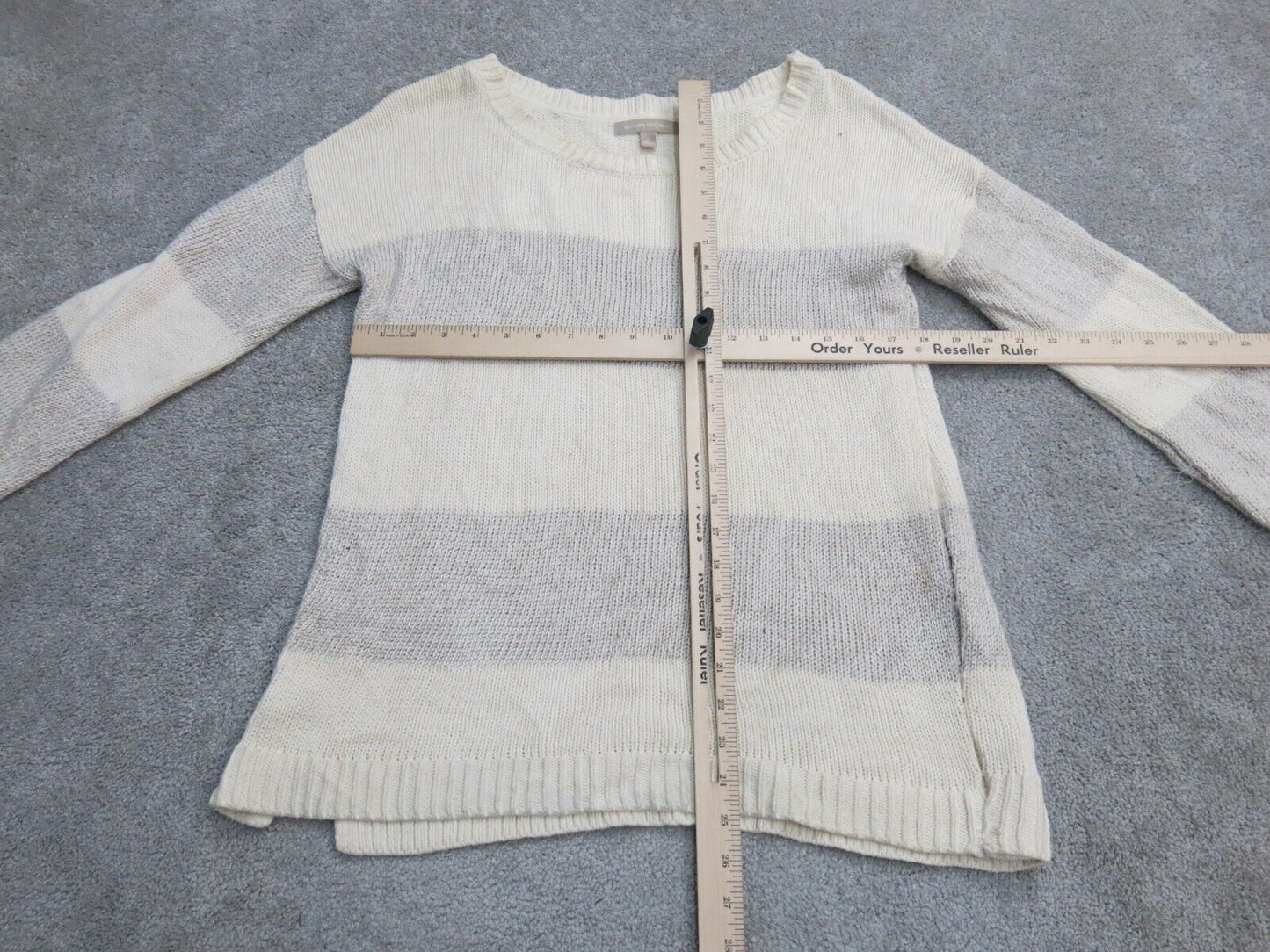 Banana Republic Womens Pullover Sweater Round Neck Long Sleeve Ivory Gray SZ XL