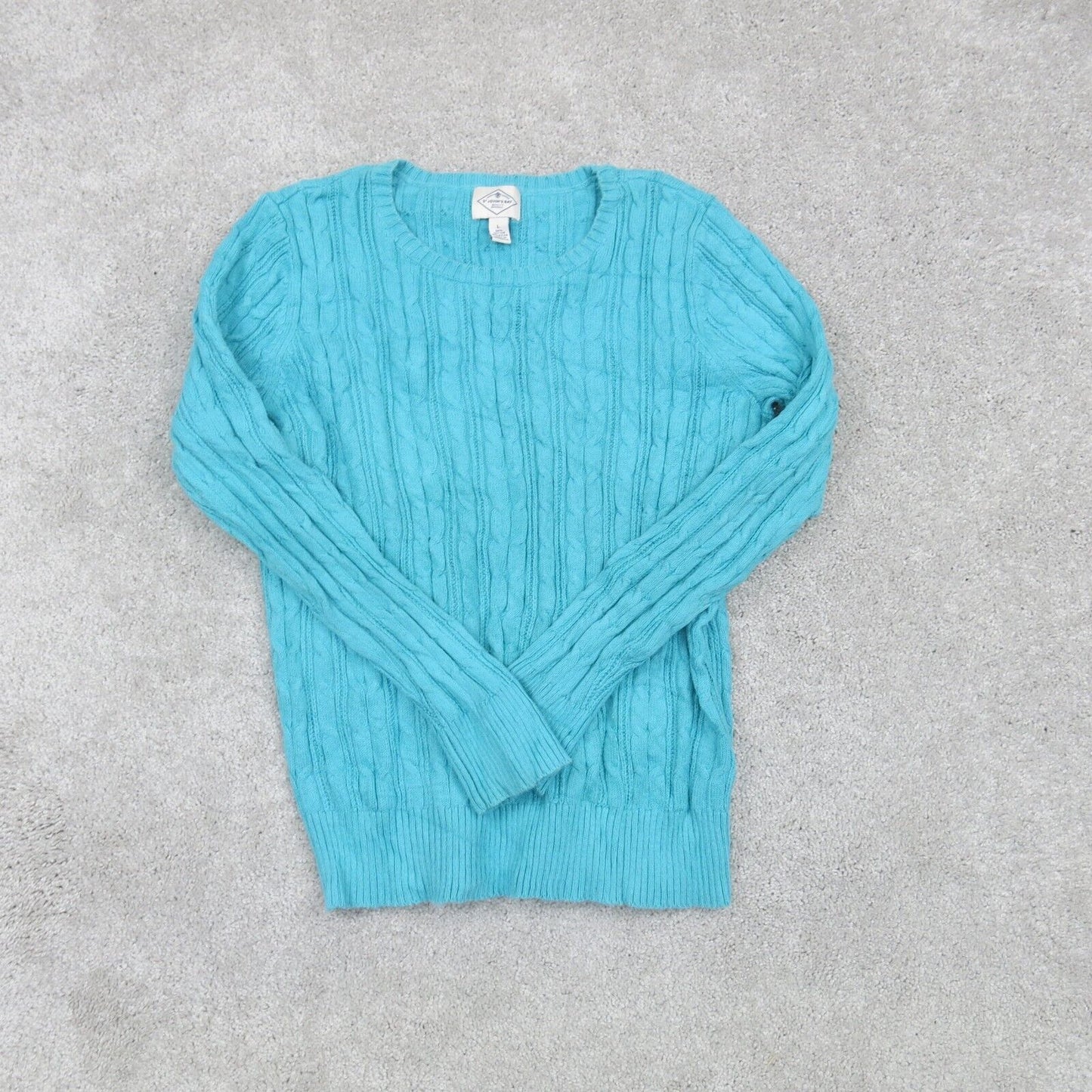ST Johns Bay Womens Pullover Sweater Crew Neck Long Sleeves Aqua Blue Size Large
