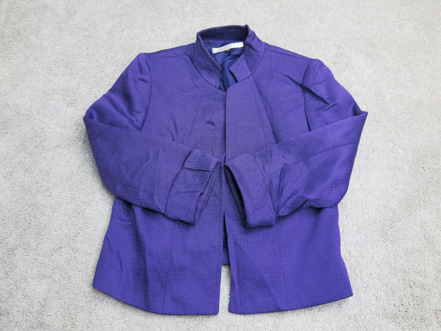 Tahari Womens Blazer Coat Open Front Long Sleeves Solid Dark Purple Size 8