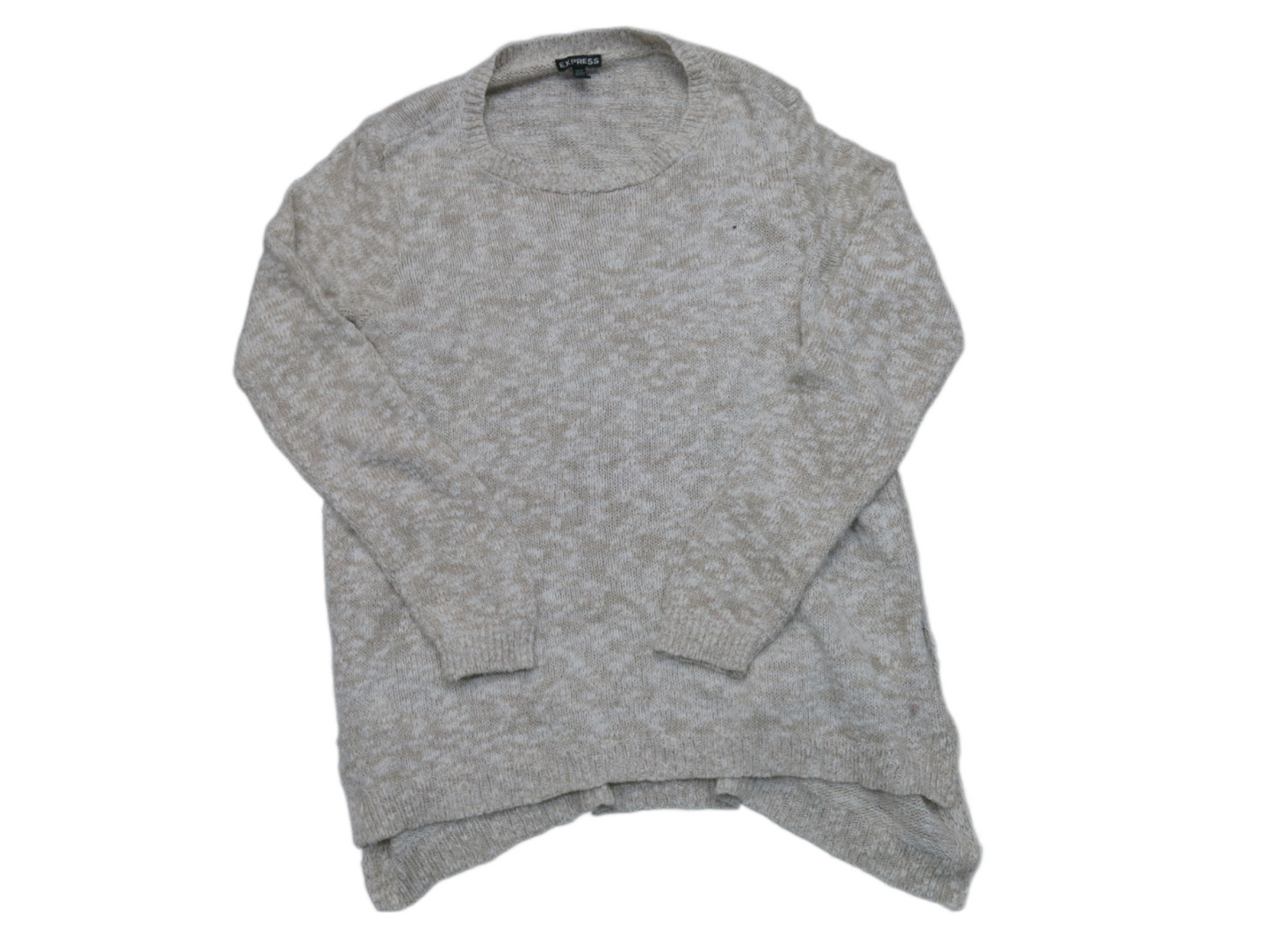 Express Womens Pullover Sweater Knitted Round Neck Long Sleeves White Tan Size M