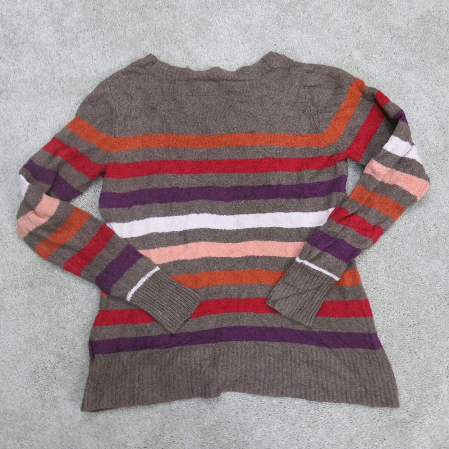 ST Johns Bay Womens Pullover Sweater Keef Neck Long Sleeves Striped Brown Large