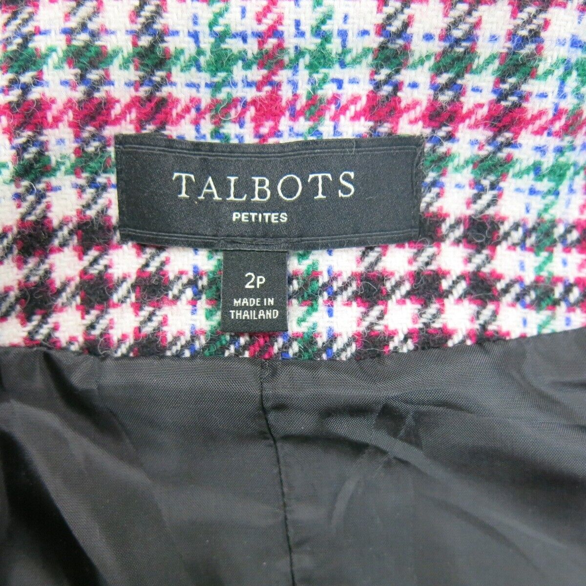 Talbots Women Tweed Blazer Coat Front Button Long Sleeve White Brown Size 2p