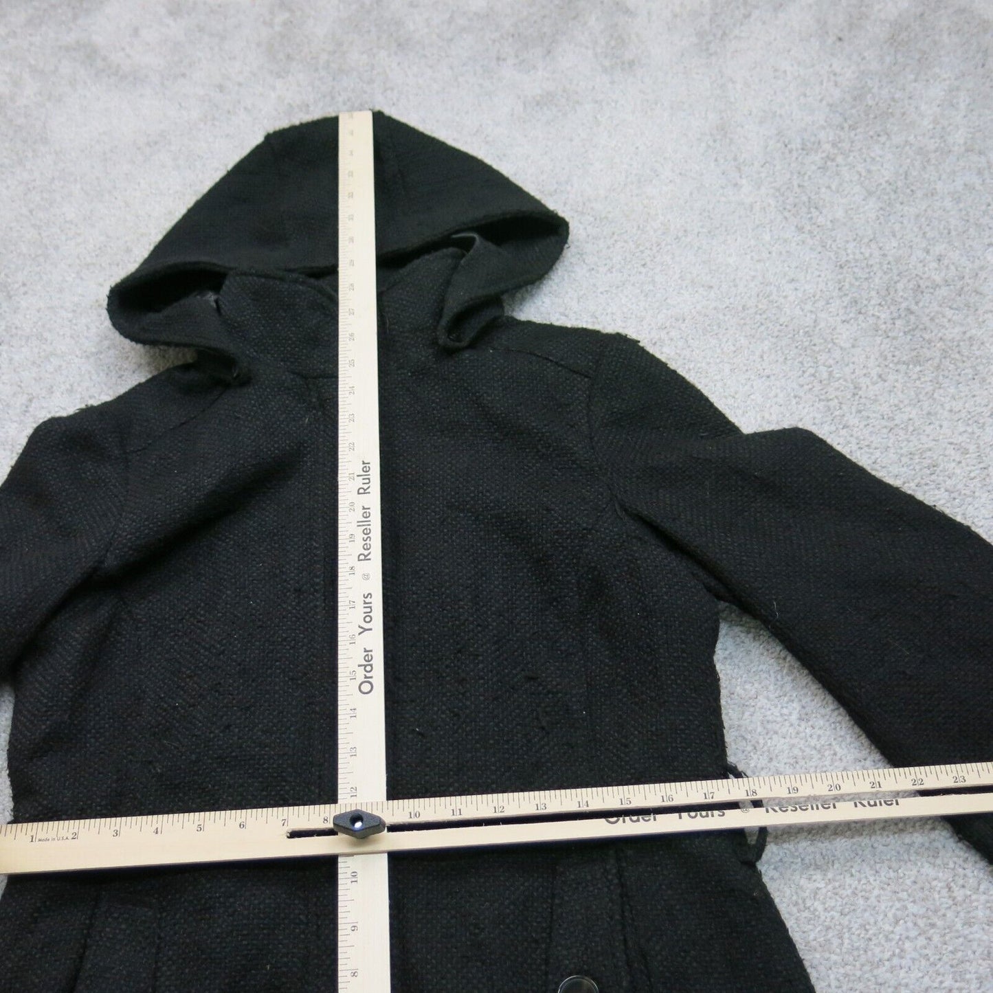 Nicole Miller Womens Hooded Sweater Open Front Long Sleeve Black Size Large