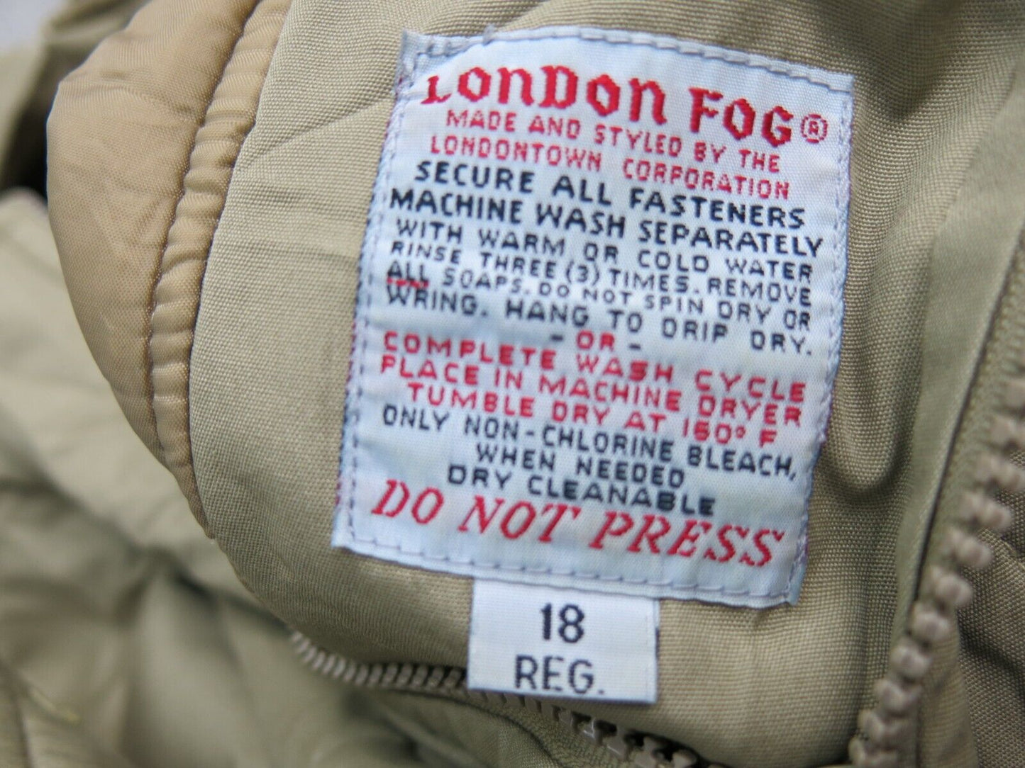 London Fog Mens Long Hooded Coat Front Button Long Sleeves Pockets Beige Size 18