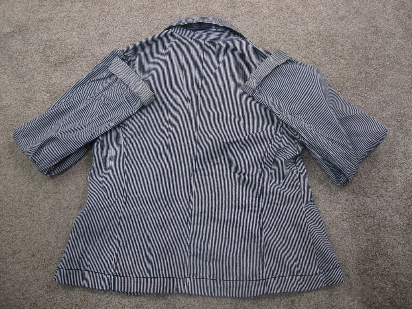 Mossimo Womens Blazer Coat Pin Striped Long Sleeves Pockets Blue White SZ Medium