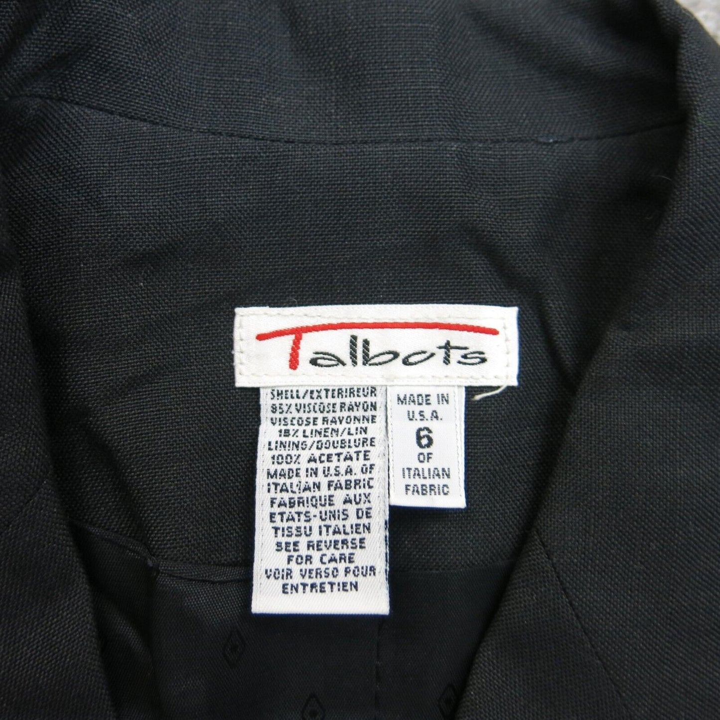 Talbots Womens Blazer Coat Sigle Breasted Long Sleeves Pockets Solid Black SZ 6