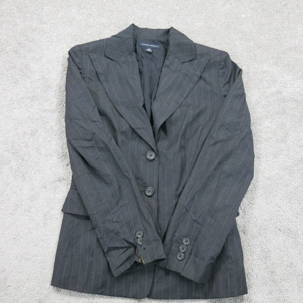 Banana Republic Womens Blazer Coat Single Breasted Long Sleeve Pocket Black SZ 4