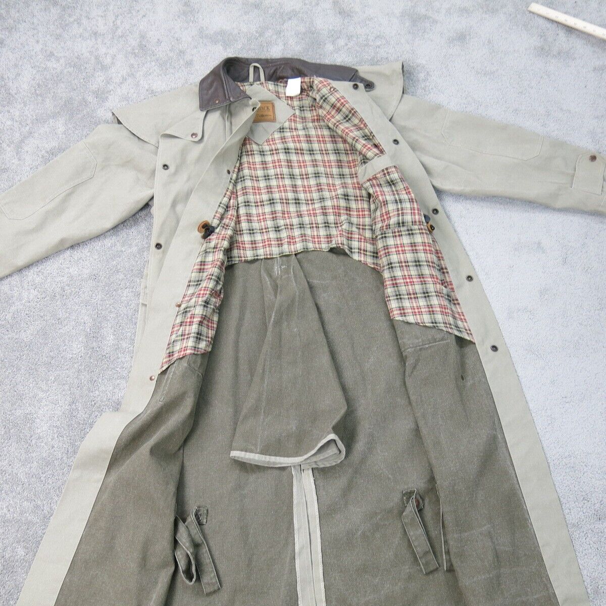 Vintage Mens Long Overcoat Single Breasted Long Sleeves Cotton Beige Size SM