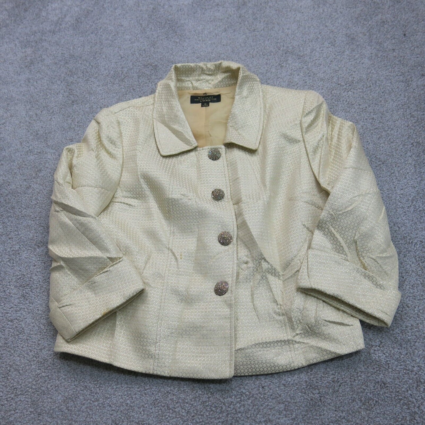 Tahari Luxe Womens Button Up Jacket Long Sleeves Single Breasted Beige Size 14