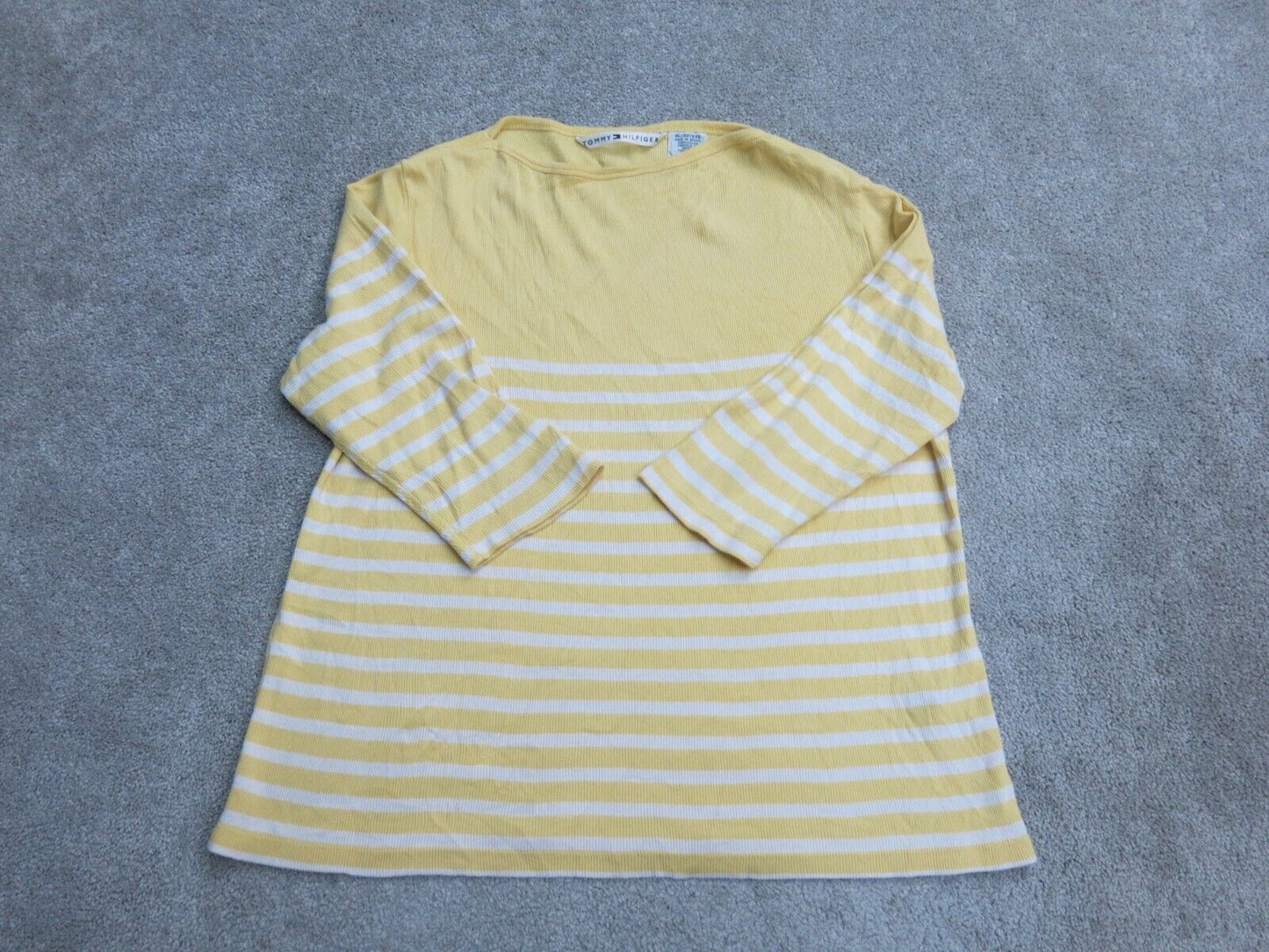 Tommy Hilfiger Womens Striped Sweatshirt Top Crew Neck White Yellow Size X Large