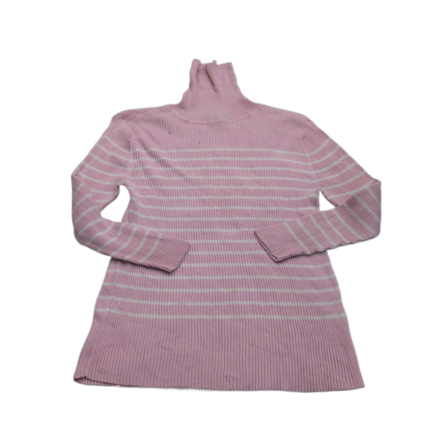 Lauren Ralph Lauren Womens Knitted Sweater 100% Cotton High Neck Striped Pink L