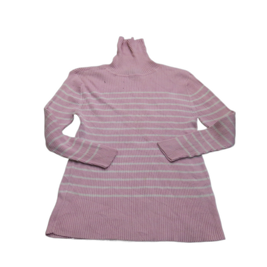 Lauren Ralph Lauren Womens Knitted Sweater 100% Cotton High Neck Striped Pink L