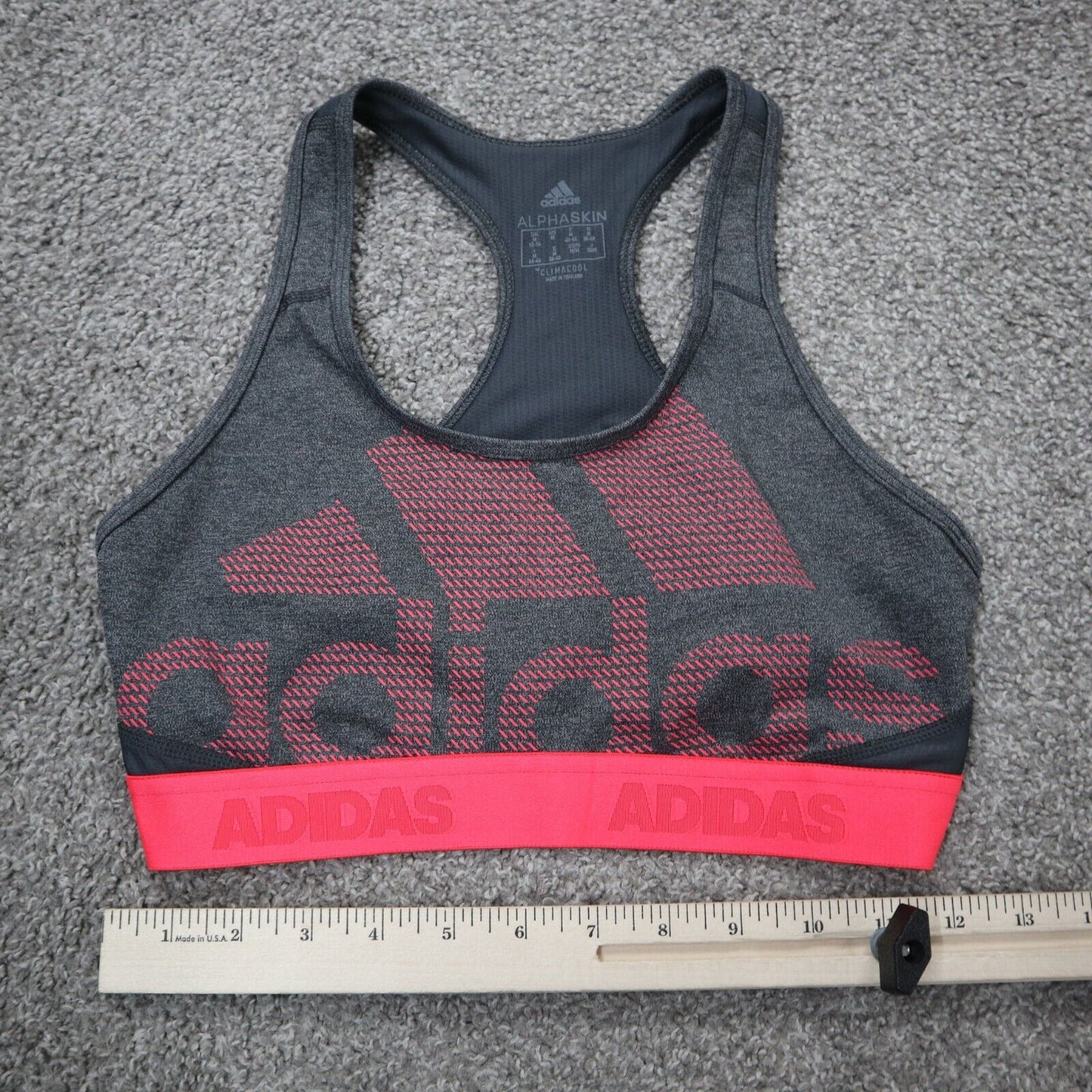 Adidas Womens Sports Bra Alpha Skin Climacool Logo Charcoal Black Size Medium