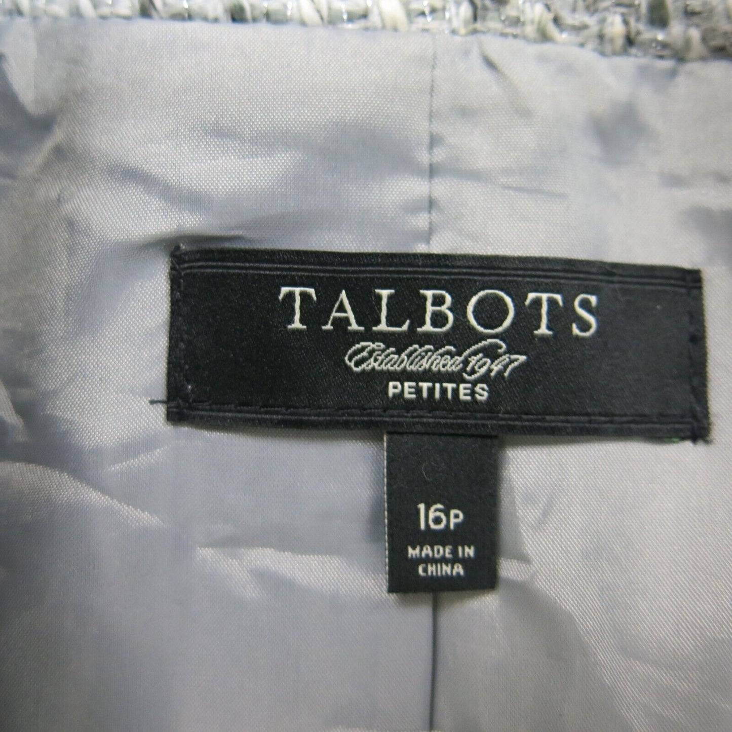 Talbots Womens Single Breasted Tweed Blazer Coat Long Sleeve Gray Size 16P